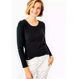 Lilly Pulitzer Halee Long Sleeve Top Onyx Black Large 12 - 14